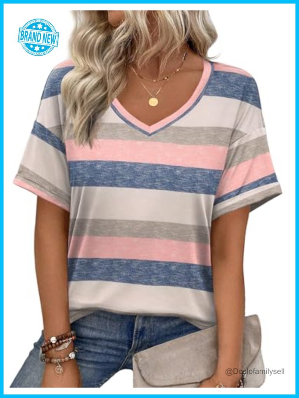 Women's V-Neck Short Sleeve T-Shirt Loose Fit Casual Summer Tee